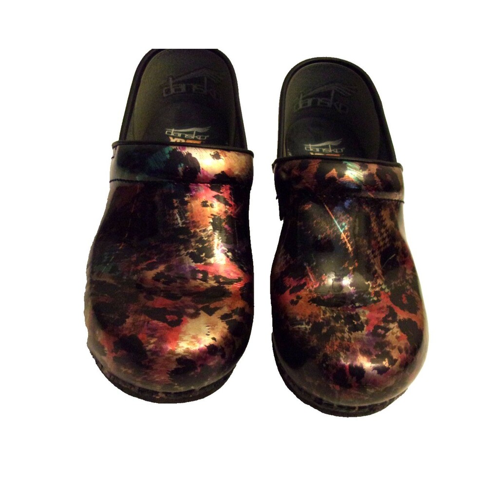 Dansko Multicolored XP 2.0 Clogs Patent Leather Abstract Design Size 40 9.5-10